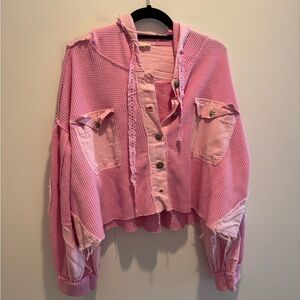 POL Raw Hem Cropped Hooded Jacket